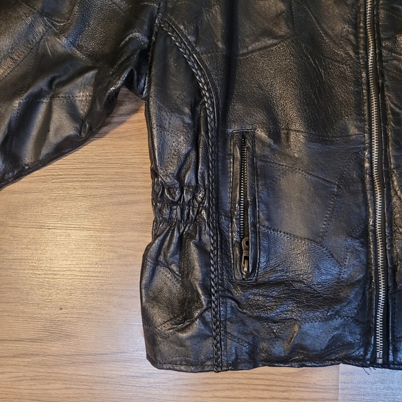 Black Patchwork Leather Motorcycle Jacket - Picture 10 of 14